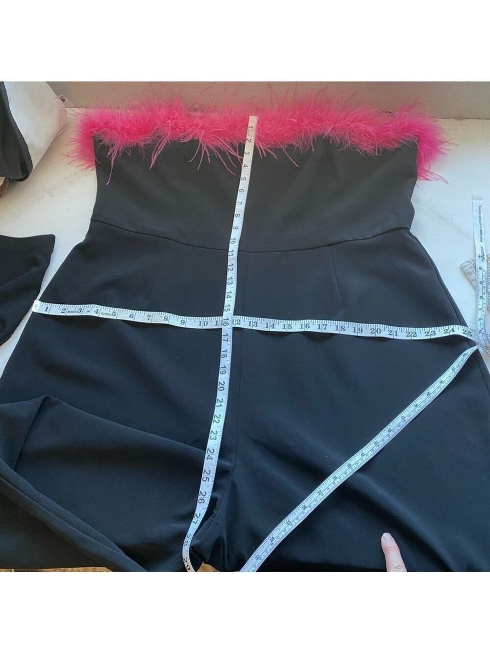 Nasty Gal Black Jumpsuit Hot Pink Feather Trim - Picture 3 of 16